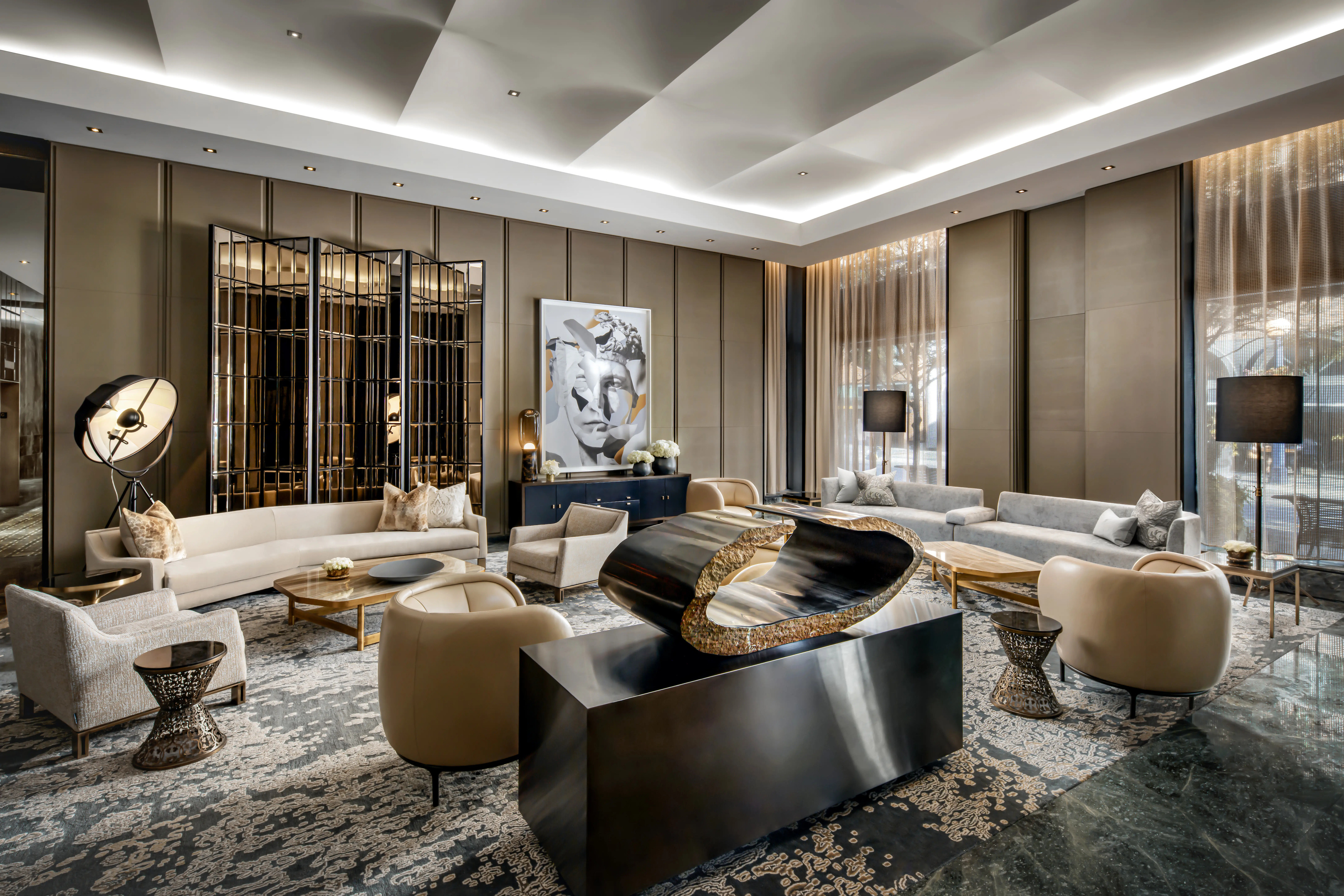 Elegant lobby of the Hazelton Hotel in Toronto, featuring luxurious interior design and upscale accommodations near Dr. Babak Maleki’s clinic